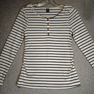 Shein NWOT White w/Blue Stripes Stretch Ribbed Sweater in Size M (US 6)